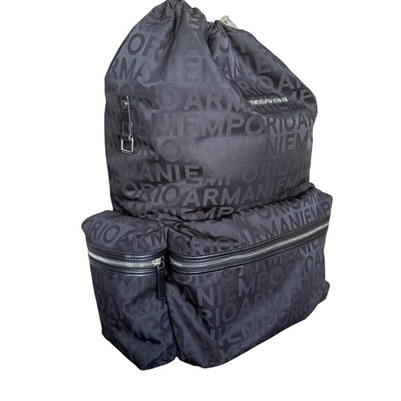 Emporio Armani Black Nylon oversized Drawstring Logo Backpack - Picture 3 of 16